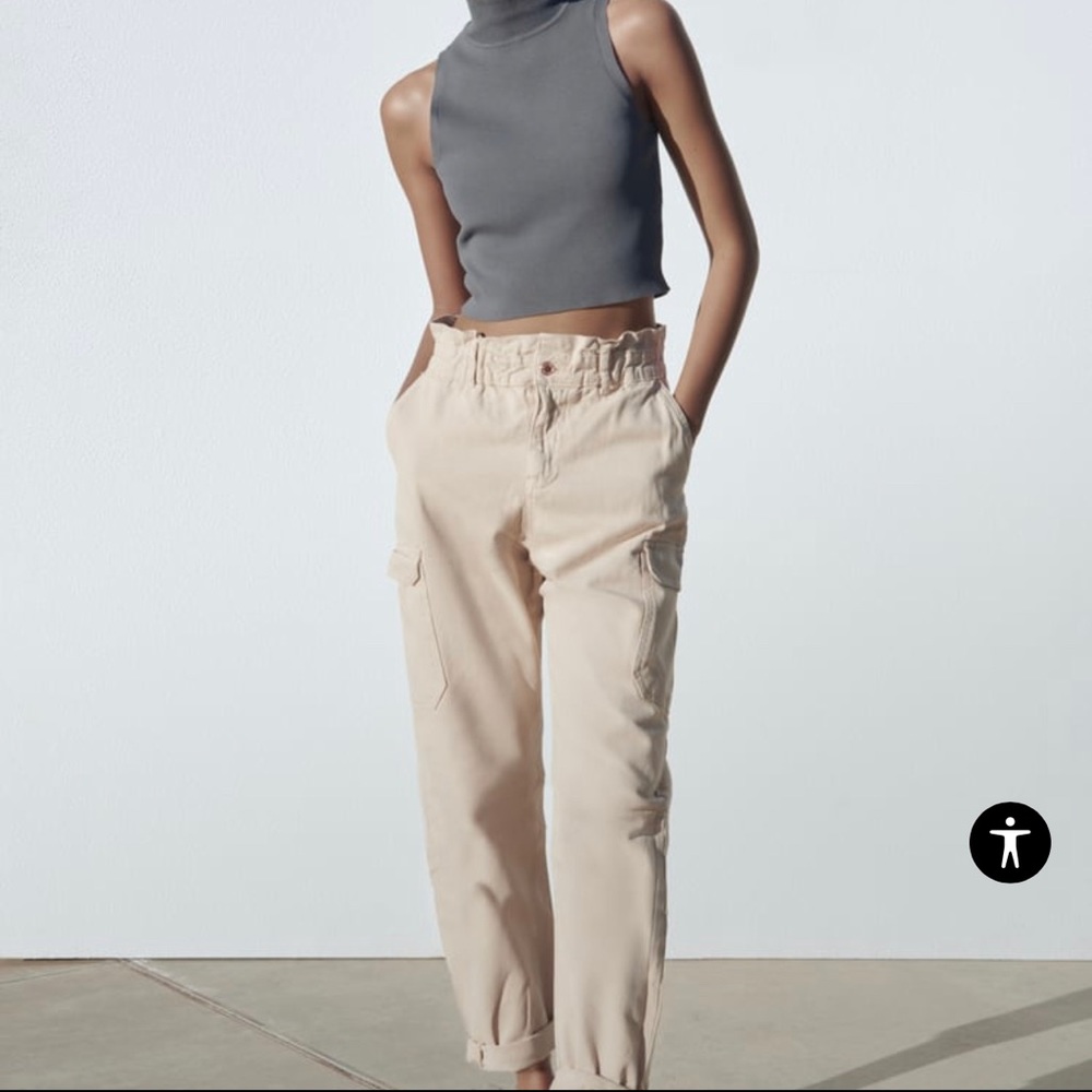 Zara high waist paper bag cargo pants size 26/2/34